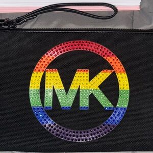 Michael Kors Black Wristlet with Rainbow Rhinestone MK Logo